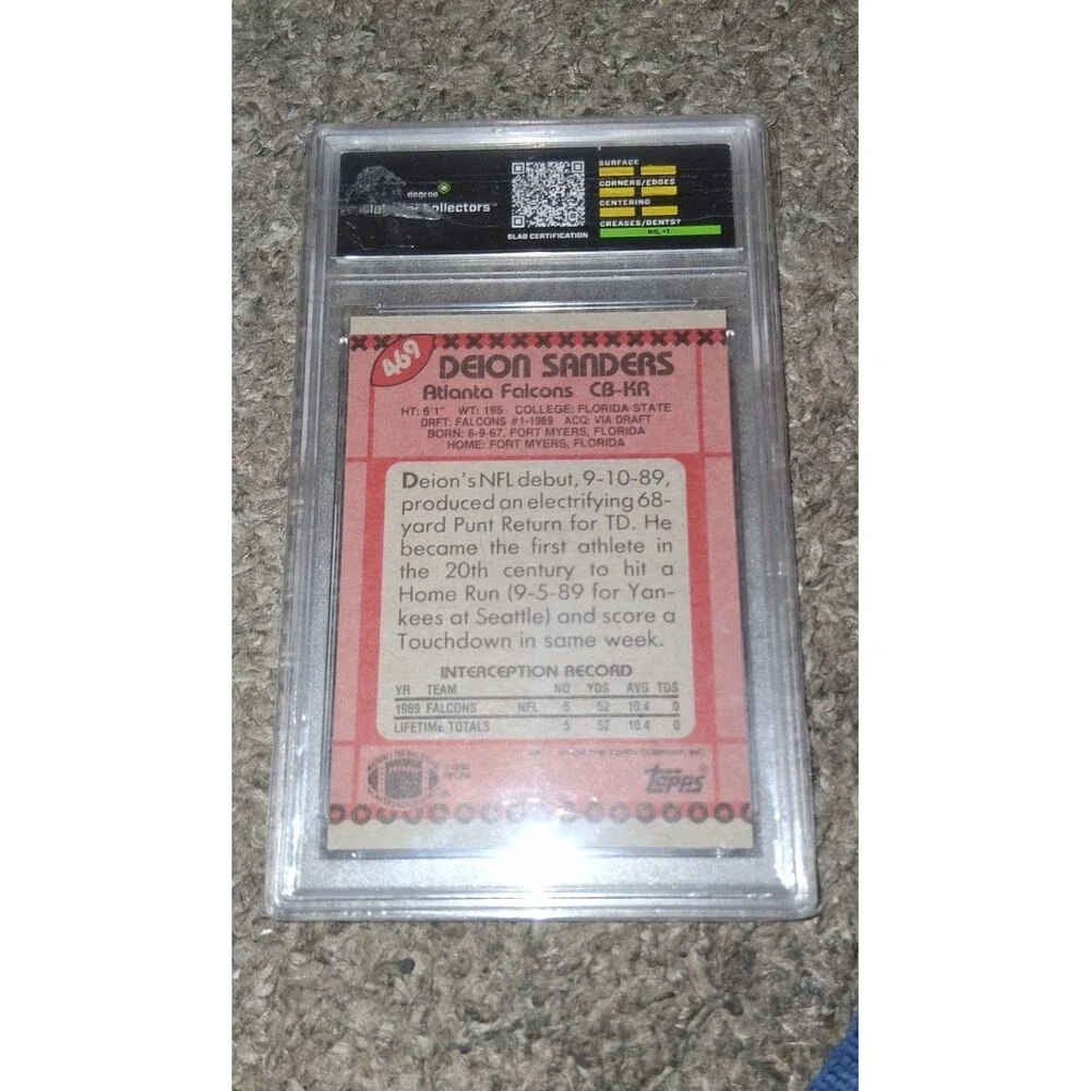 1990 Topps Super Rookie - Deion Sanders - Degree Grade 7 NM - Picture 2 of 2
